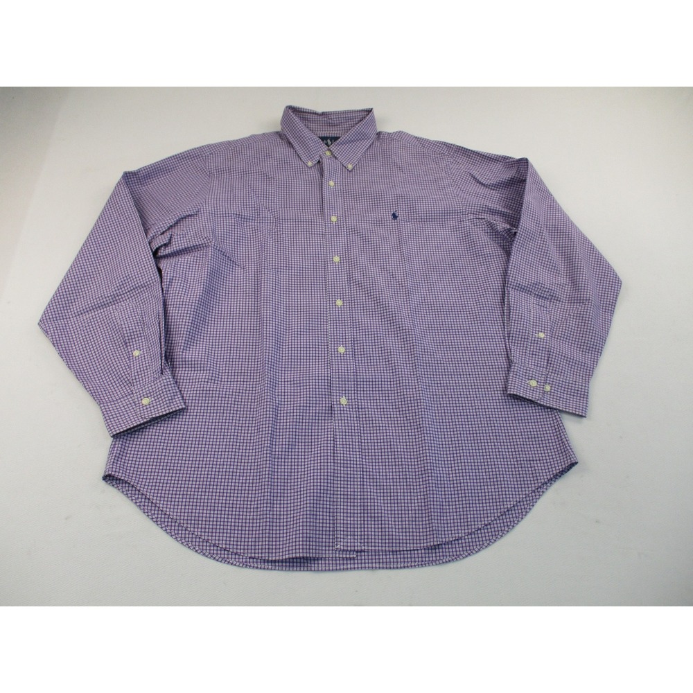 Ralph Lauren Shirt Mens 17 34/35 Purple Check Classic Fit Embroidered Pony LS
